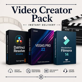 compare product Video Creator Pack | DaVinci Resolve Studio + VEGAS Pro 22 + Wondershare Filmora 14 | Lifetime License | Instant Digital Download
